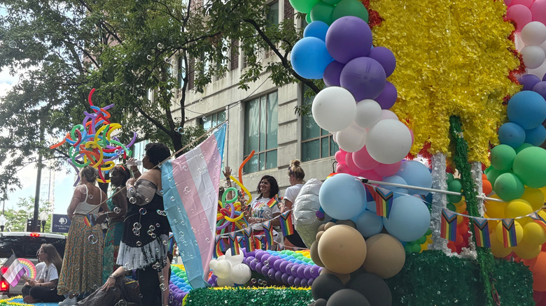 A rainbow float during a Charlotte Pride parade