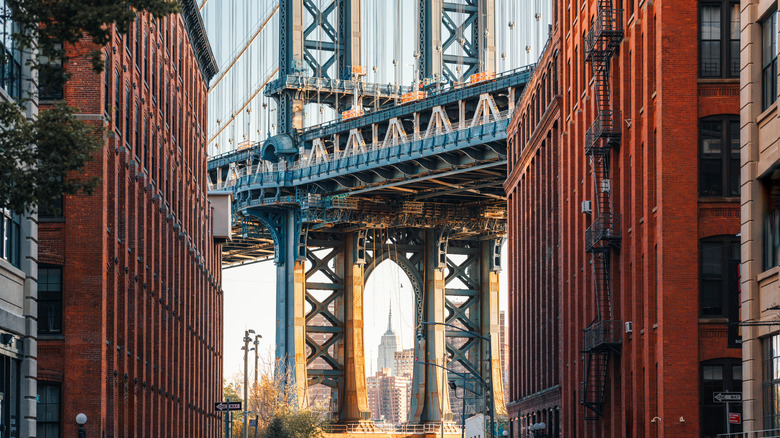 View of the Brooklyn Bridge in DUMBO, New York