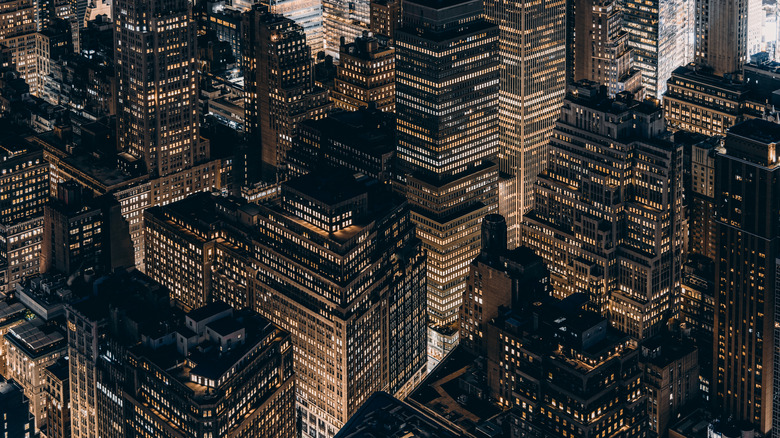Aerial view of Manhattan at night