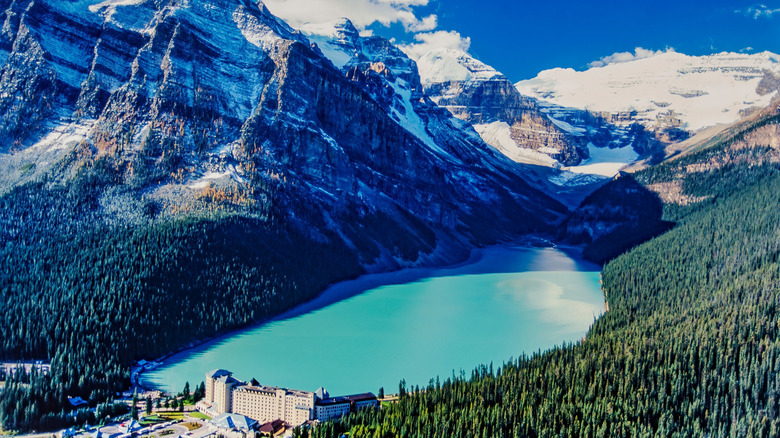 Lake Louise with Banff resorts in foreground