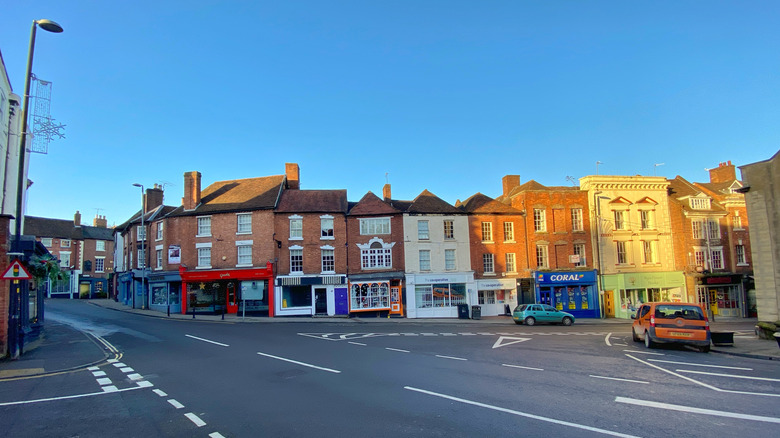 Row of shops and brick apartments in Bewdley, UK