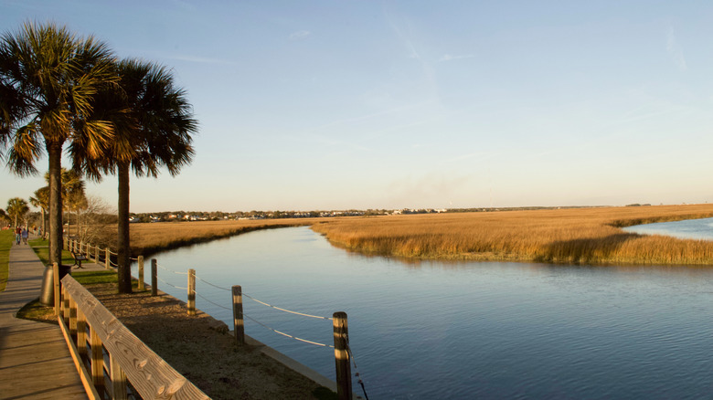 Pitt Street Bridge in Charleston at sunset