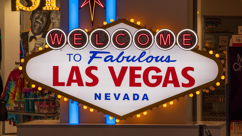 A replica of the famous Welcome to Las Vegas sign