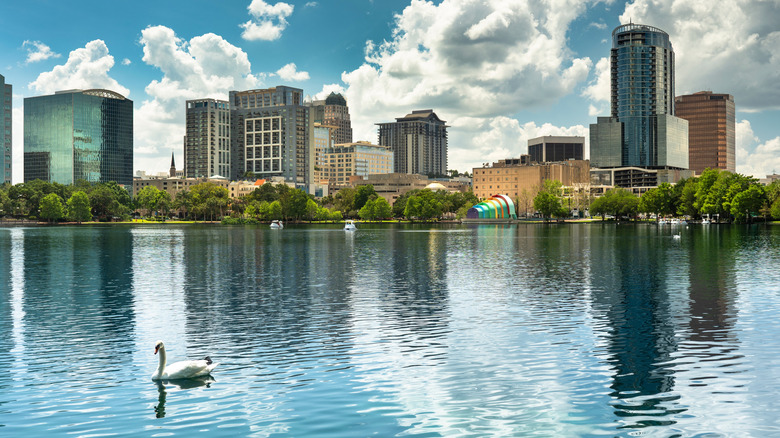 The Orlando skyline at Lake Eola park