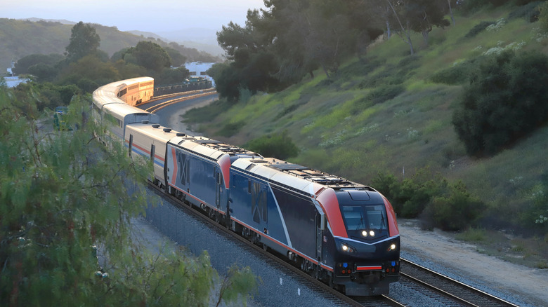 The Famous Long-Haul train Coast Starlight Train approaching Simi Valley Station, California.