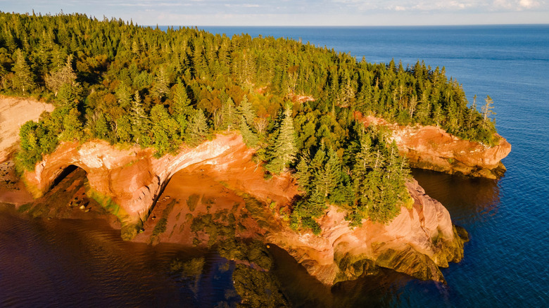 Beautiful sunset view of St Martins Sea Caves at Fundy national park