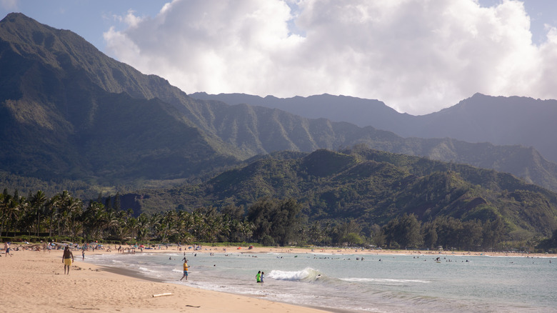 Hanalei bay beach, Hanalei, in Kauai, Hawaii