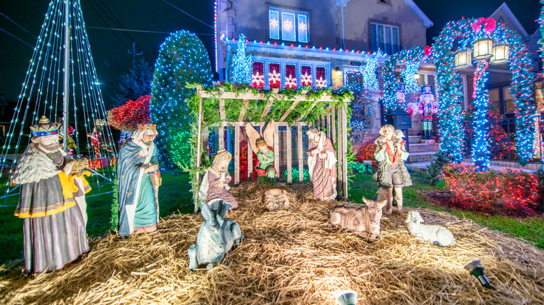 Houses with Christmas Lights in the suburban Brooklyn neighborhood of Dyker Heights.