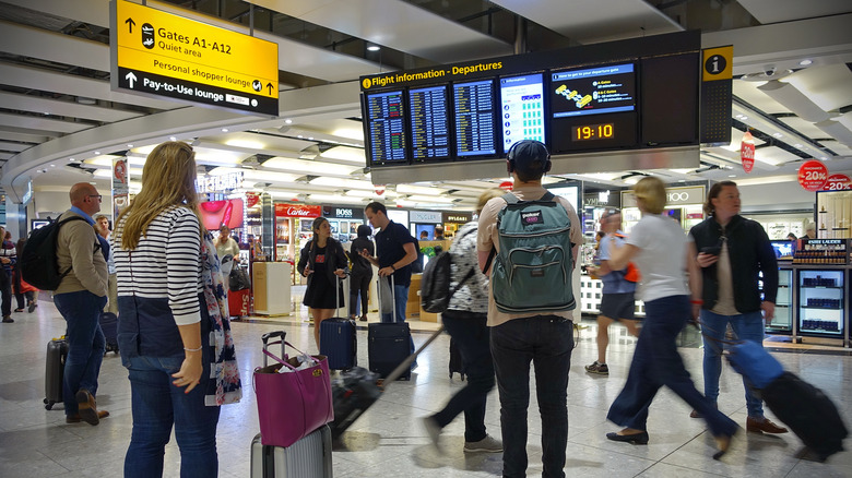crowd at Heathrow Airport