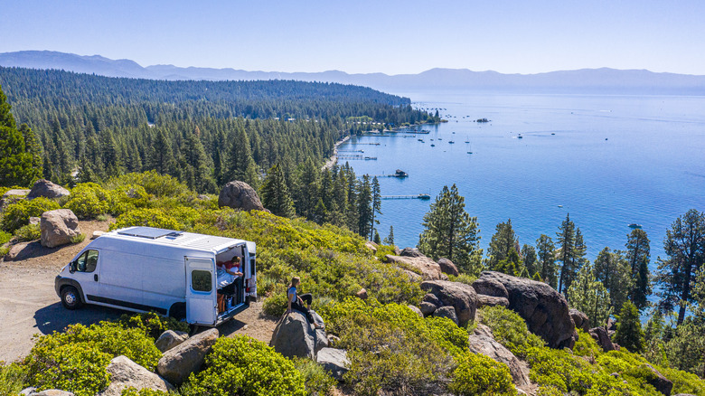 RV on cliff overlooking ocean