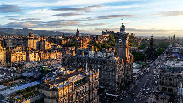 The Balmoral Hotel, Princes Street, and Edinburgh Castle from calton hill in Edinburgh