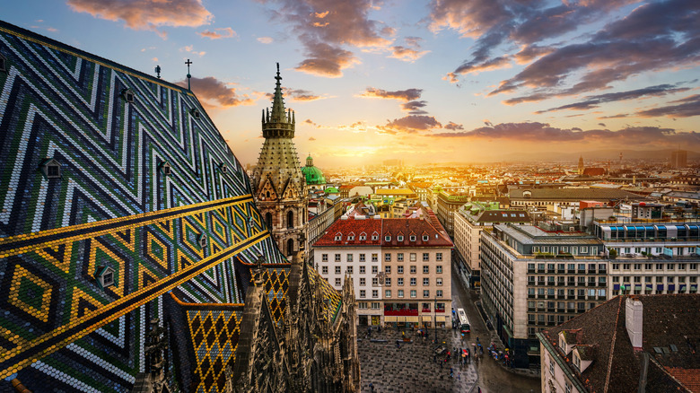 Sunset over the skyline of Vienna