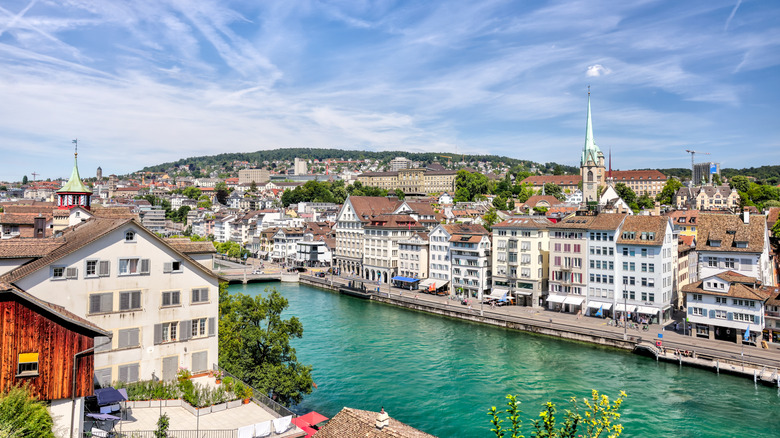 Zurich waterside with skyline