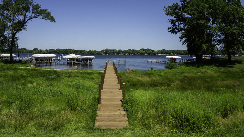 A dock and boats at Lake Okoboji, Iowa