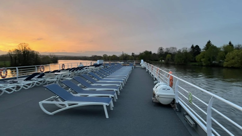 Lounge chairs on deck onboard CroisiEurope river ship