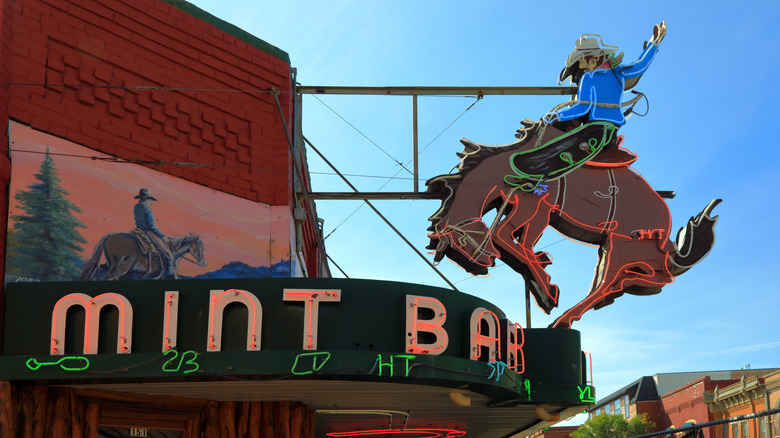 The neon sign of the famous Mint Bar in Sheridan, Wyoming