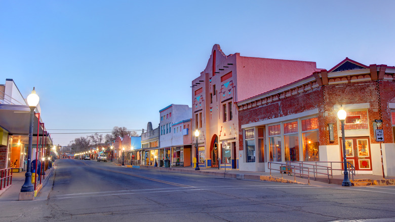 The historic downtown of Silver City, New Mexico, at dusk