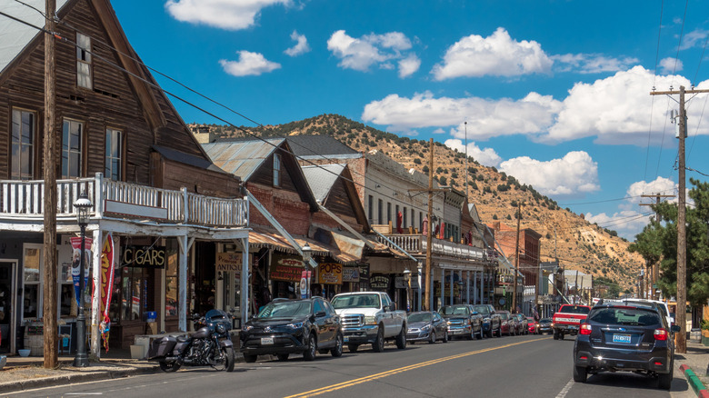 Wooden buildings and houses on Main Street in Virginia City, Nevada