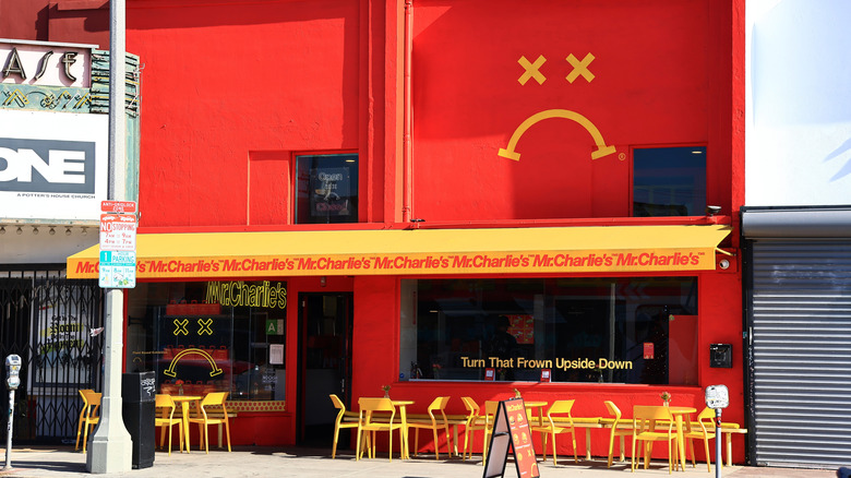 Outside of Mr. Charlie's, a vegan fast food restaurant in LA.