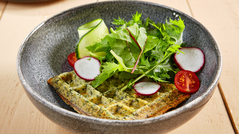 View of a tasty Vienna Wafer with green vegetable and salad leaf