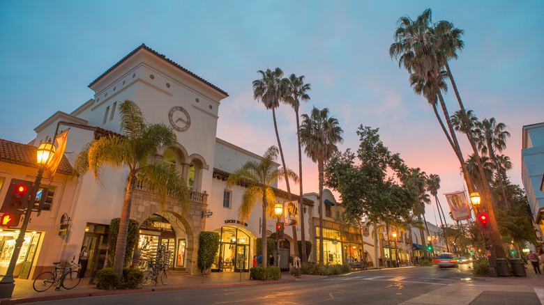 A view of State Street at sunset