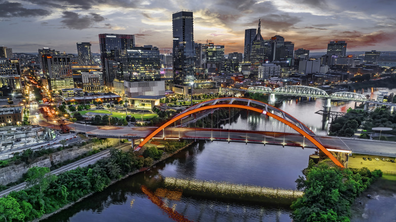 Aerial view of Nashville at night