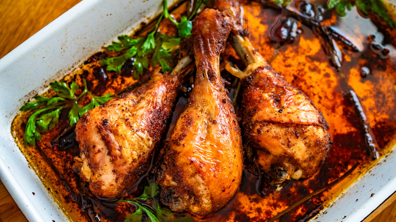 Roasted chicken on a white plate