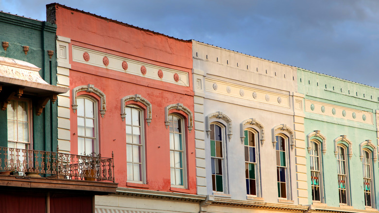 A row of colorful, historic buildings in downtown Canton, Mississippi