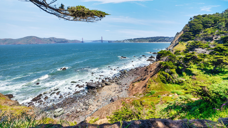 Beautiful oceanfront landscape, of Mile Rock Beach at the Golden Gate National Recreation Area,