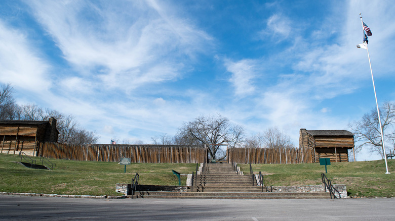 Entrance to the replica fort at Old Fort Harrod State Park in Harrodsburg, Kentucky