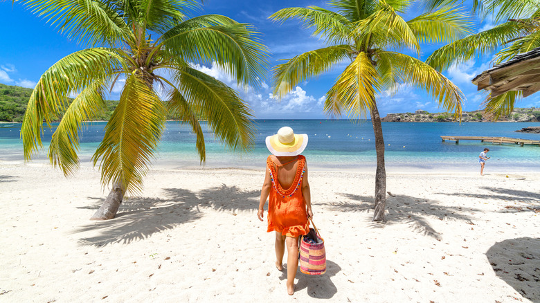 A woman on the beach in the Caribbean
