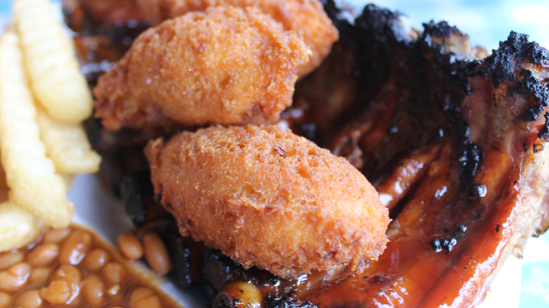 Fried hush puppies and ribs
