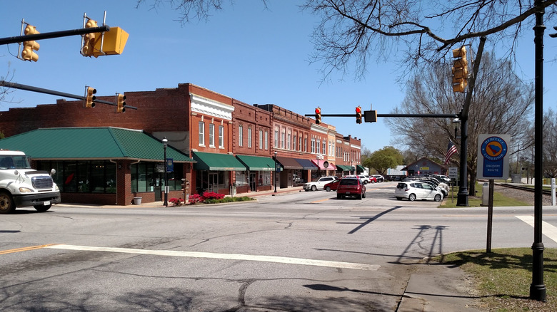 Brick buildings and streets of downtown McCormick, South Carolina