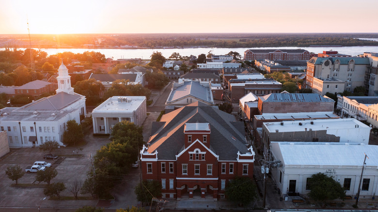 Sunset over historic downtown in Natchez, Mississippi