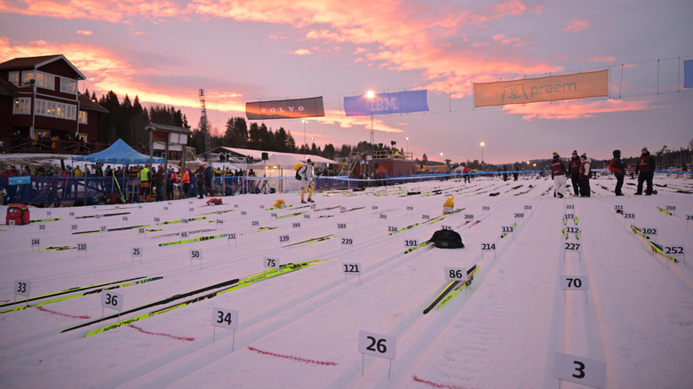 Ski pistes at sunrise in Mora