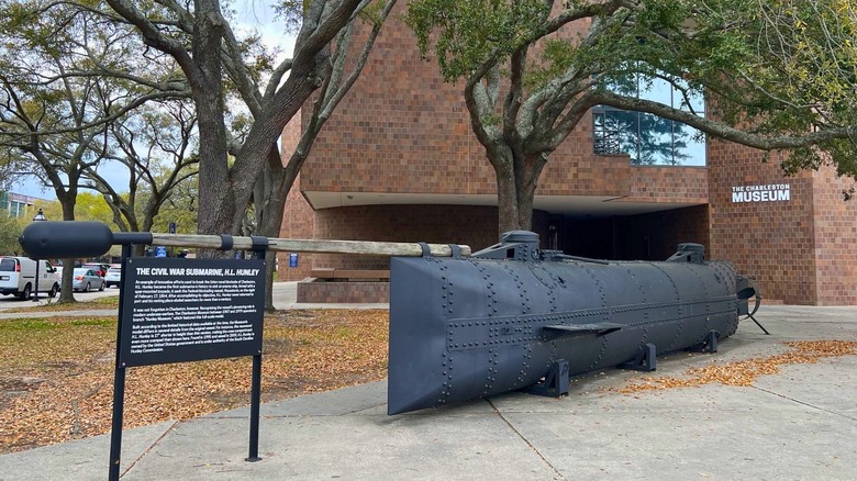 Exterior of The Charleston Museum featuring a civil war submarine in Charleston, South Carolina