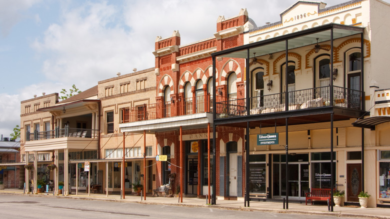 Historic brick buildings in downtown Goliad, Texas