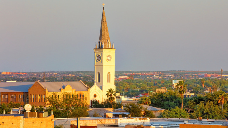 The spire of San Augustin Cathedral in Laredo