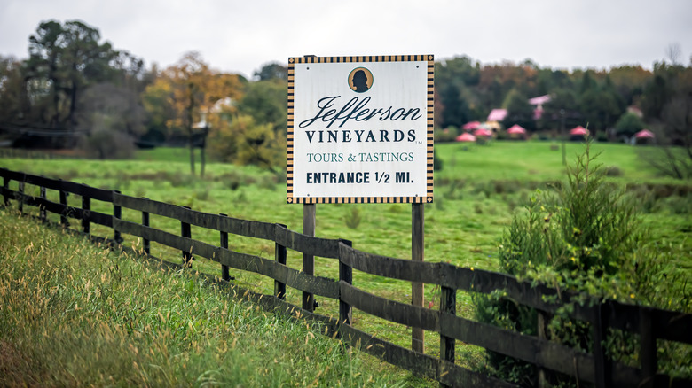 Sign at entrance of Jefferson Vineyards