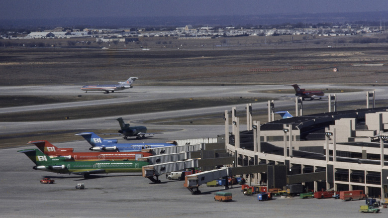 Colorful Braniff Airways planes at an airport