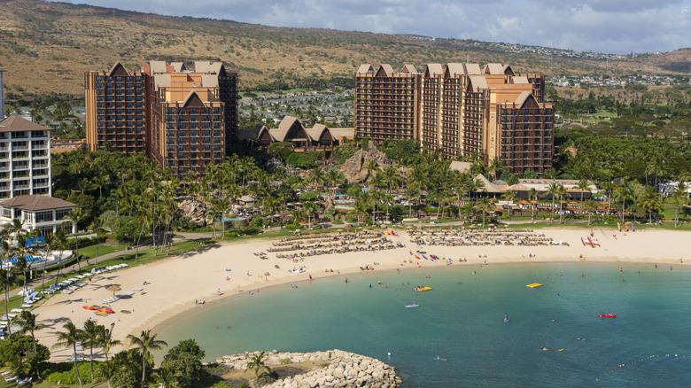 The beachfront Disney Aulani Resort in Oahu, Hawaii