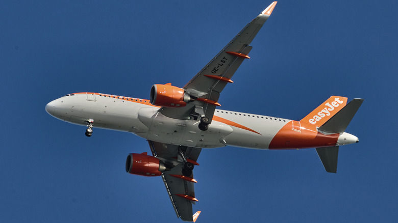 An Easyjet plane mid-flight