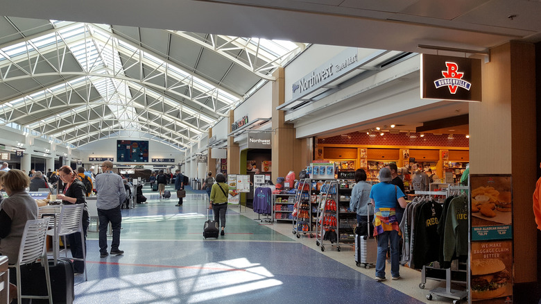 A food and shopping area in the Portland International Airport