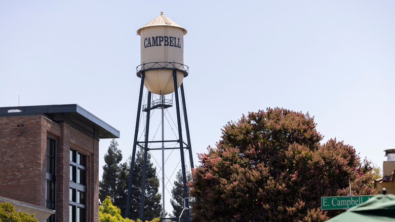 A view of the water tower in Downtown Campbell, California
