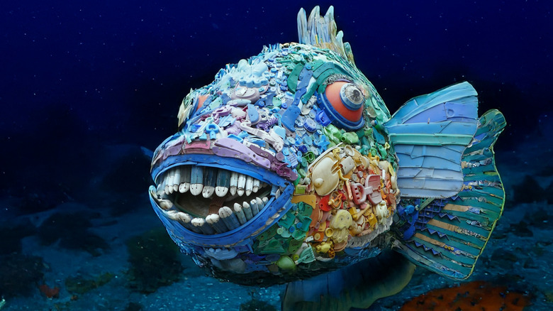 Upcycled art piece of a rainbow fish in Oregon