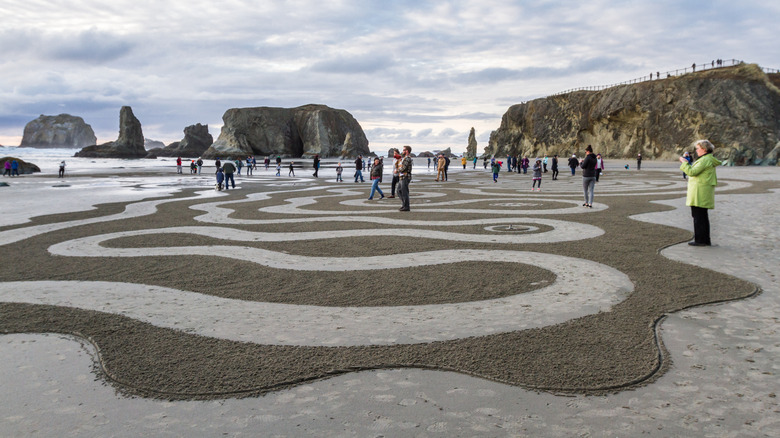 Labyrinth Circles in the Sand in Bandon, Oregon on the Oregon Coast Public Arts Trail