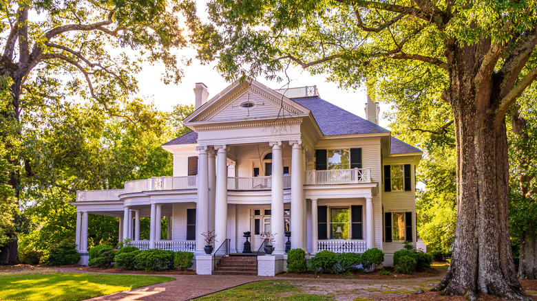 Bissette-Cooley House white clapboards and columns and trees Nashville North Carolina