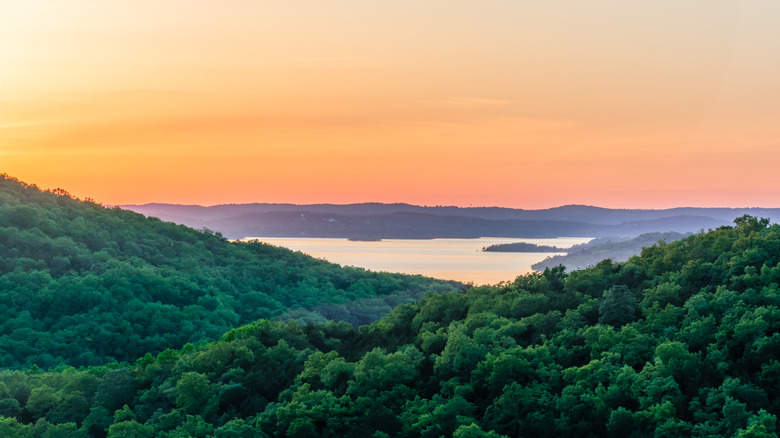 Sunrise over Table Rock Lake from the mountains