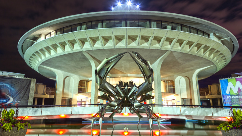 Nighttime frontal view of Dome Vancouver in H.R. MacMillan Space Centre in Vancouver, British Columbia