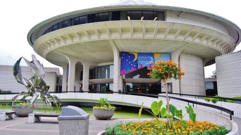 Daytime side view of Dome Vancouver, entertainment venue located in H.R. MacMillan Space Centre in Vancouver, British Columbia